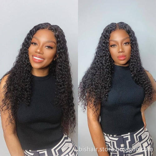BIS Jerry Curly 4x4 Lace Front Wigs Deep Wave Brazilian Remy Pre Plucked 4x4 Closure 150% Density For Black Women Human hair wig